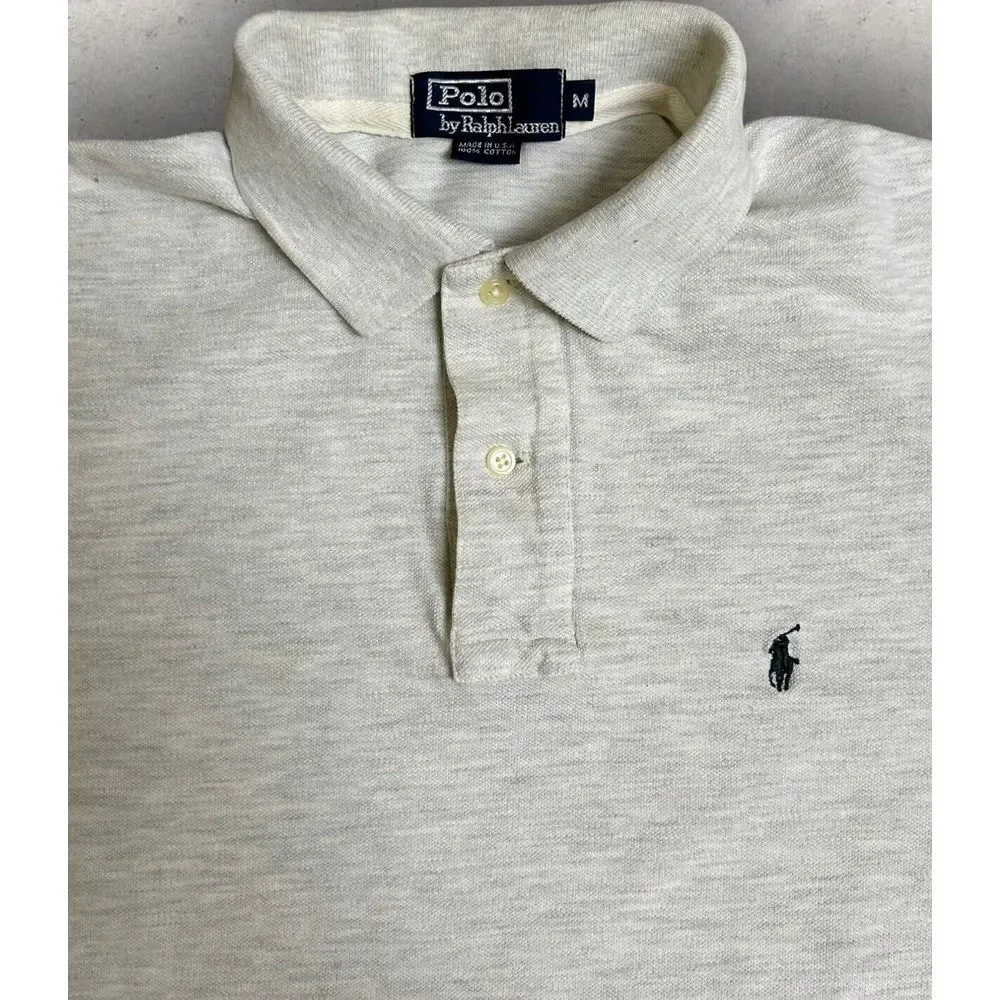 Vintage Polo Ralph Single Stitch Men's Polo Shirt Light Gray USA MADE Oversized‎